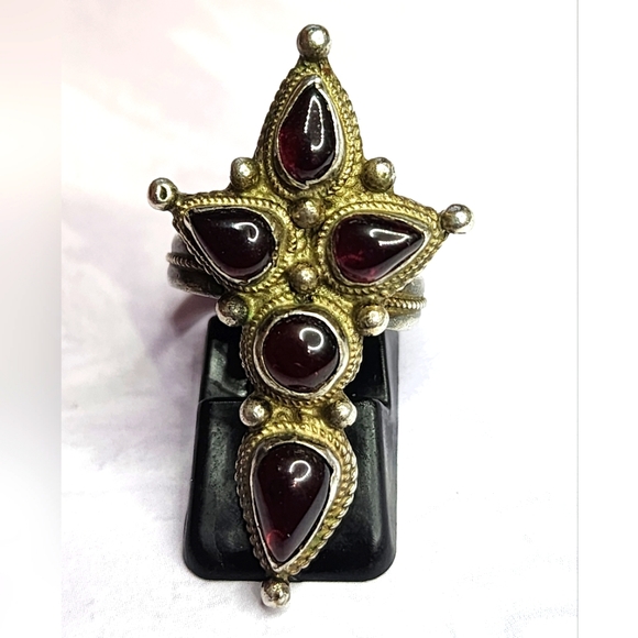 Vintage Jewelry - Vintage Garnet and Sterling Cross Ring